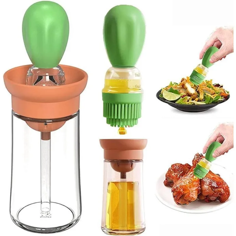 Dispenser De Óleo De Vidro Azeite Com Escova De Silicone