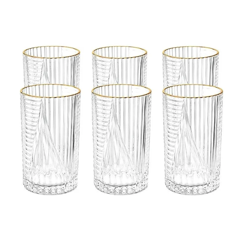 Jogo De Copos 6 Peças Amigold Imperial Borda De Ouro Vidro 400ml 7539 (MP)