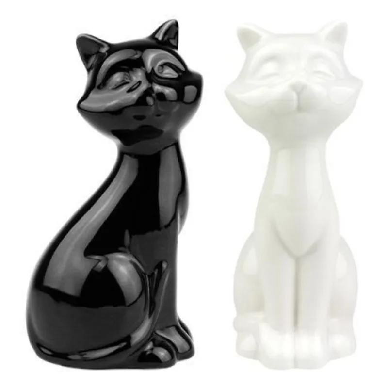 Escultura Gato Moment Cerâmica Preto e Branco 13cm x 6cm x 7cm - Moment - Utilidades E Casa