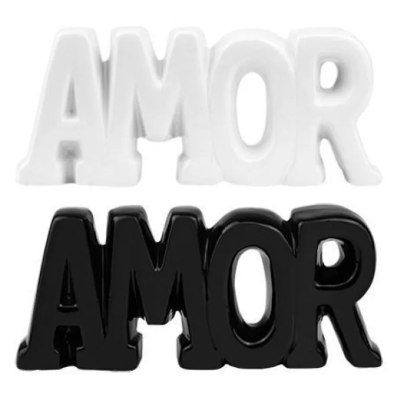 Letreiro Amor Moment Cerâmica Preto e Branco 7,7cm x 3,2cm x 18cm - Moment - Utilidades E Casa