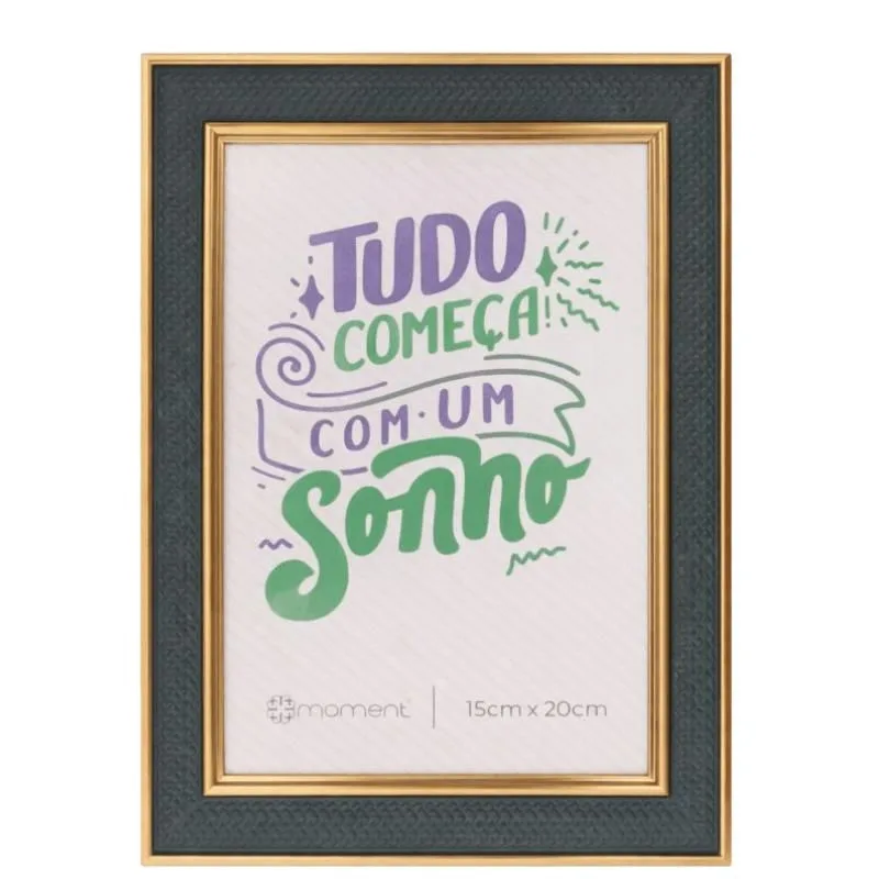 Porta Retrato 15x20cm Verde e Dourado - CB3419 - Moment - Moment