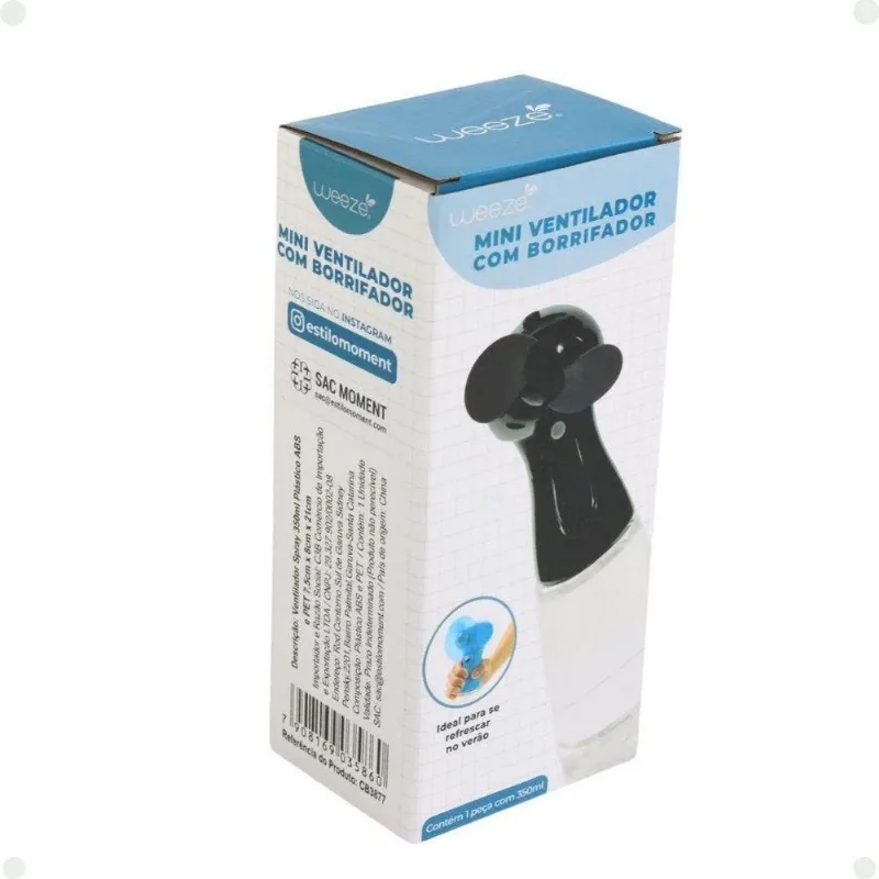 Mini Ventilador E Borrifador Weeze 350ml 7,5cm 3 Pás 3 Velocidades Azul
