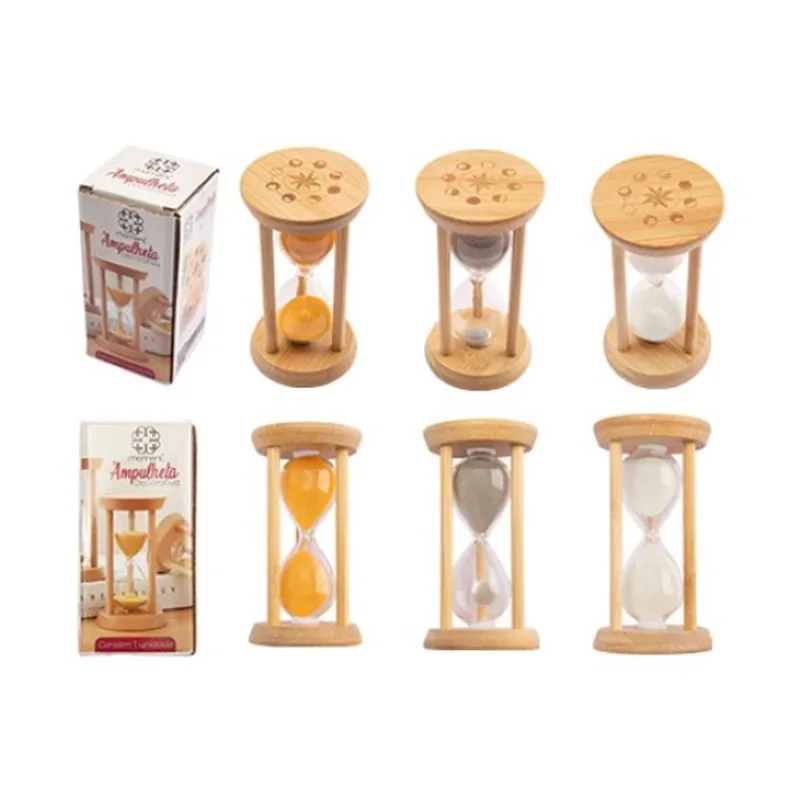 Ampulheta De Vidro E Bambu Decorativa 9cm Diversos Modelos