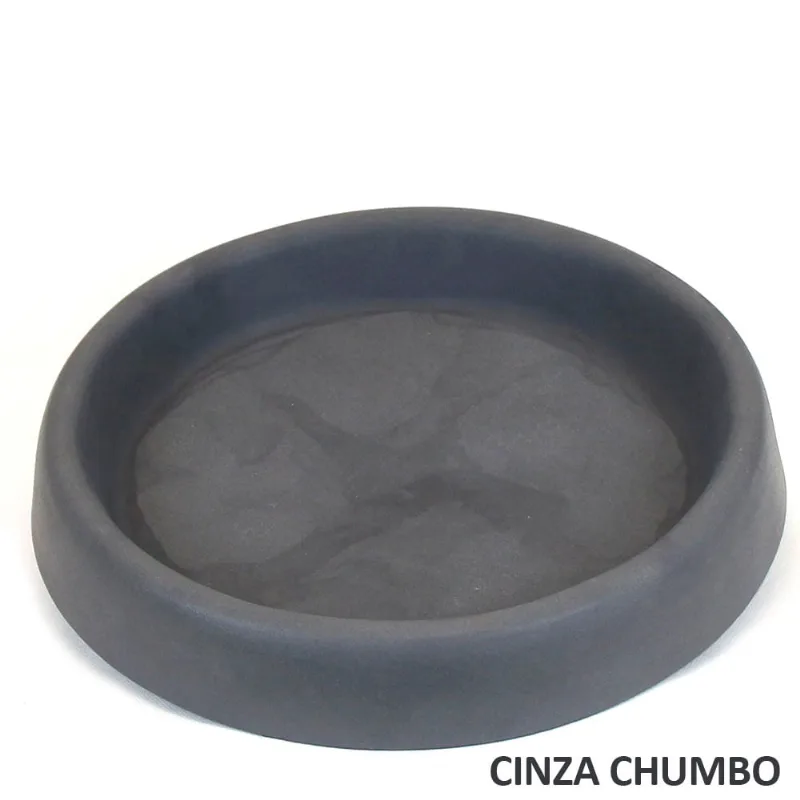 Prato Redondo Riscatto Polietileno Médio Cinza Chumbo Vouga Decor