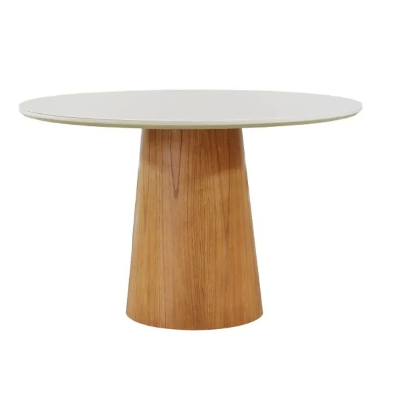 Mesa KRV121 110cm Tampo de Vidro Branco Pé Imbuia Mel Kr Móveis