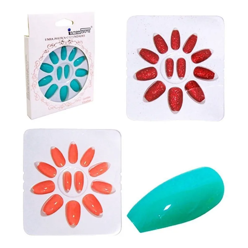 Unha Postiça Estilo Oval Cor Sortida Pacote Com 12