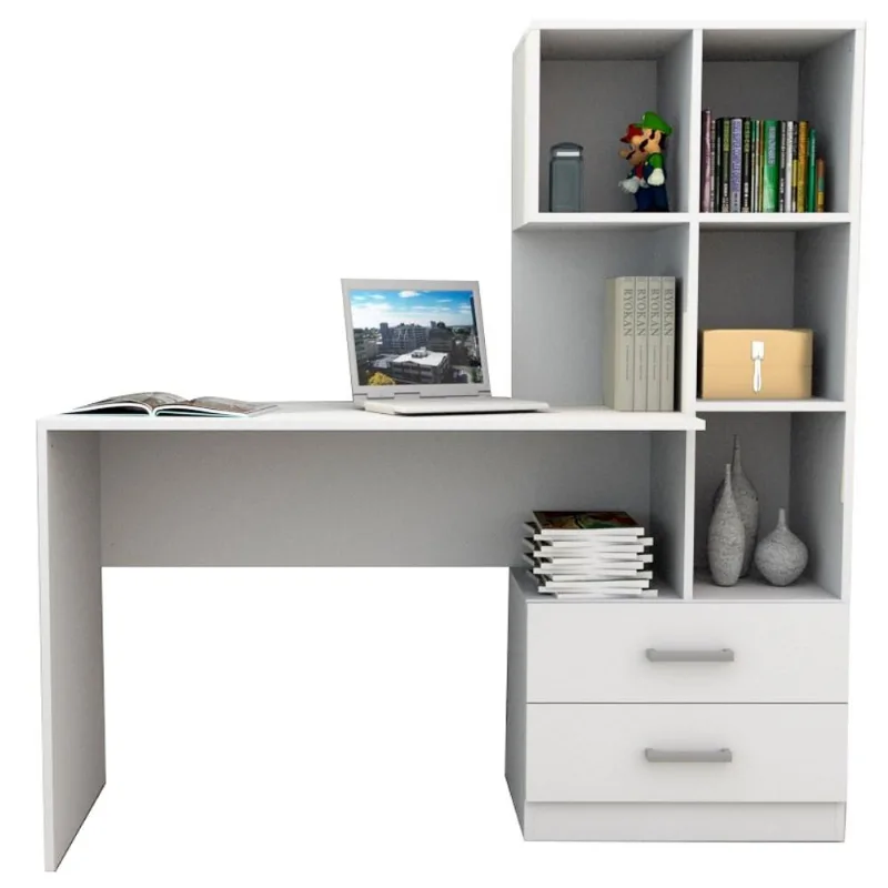 Mesa Escrivaninha para Computador com Estante Livreiro Multiuso 2 Gavetas Esc4002 Branco - Appunto