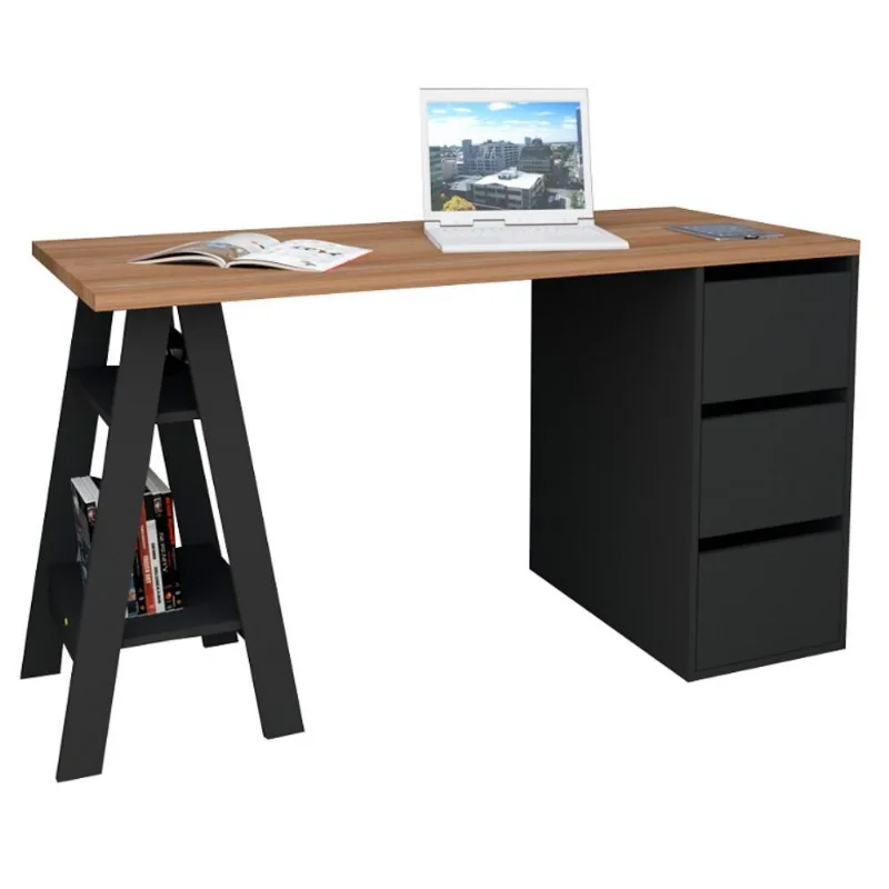 Mesa Para Computador Escrivaninha 3 Gavetas Self 3005 Castanho/Preto - Appunto