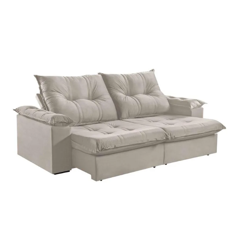 Sofá 3 Lugares Retrátil 230cm Pillow Top Reclinável Creme