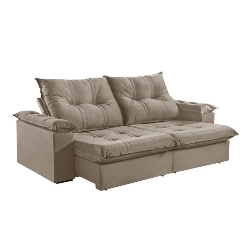 Sofá 4 Lugares Retrátil 250cm Pillow Top Reclinável Bege