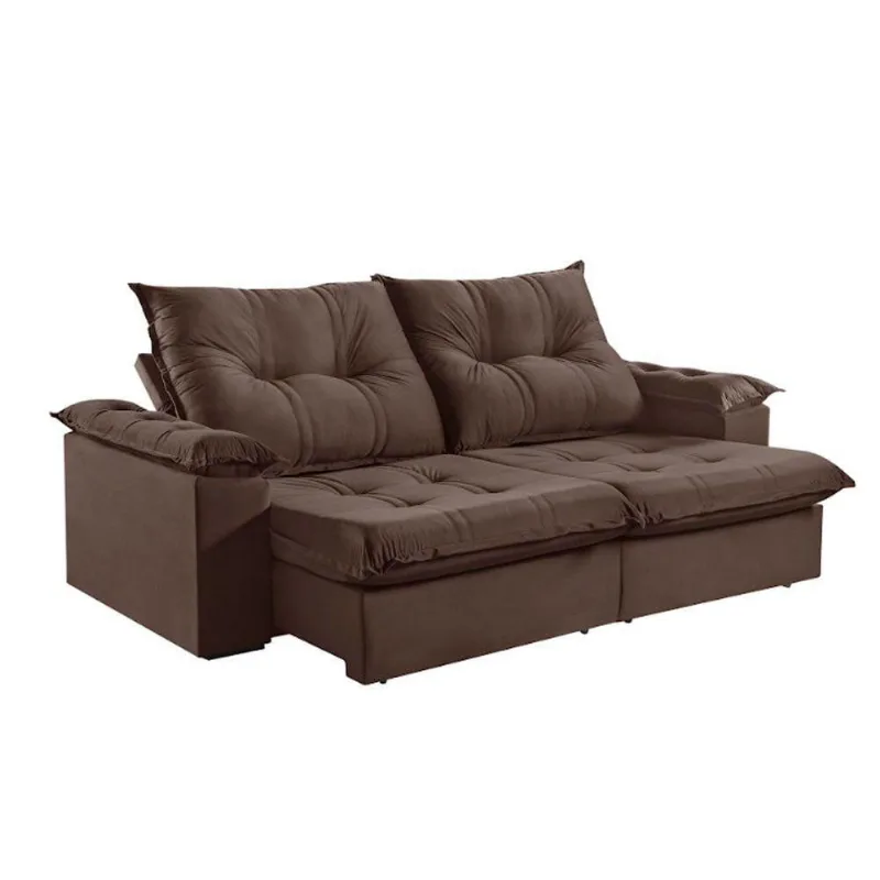Sofá 4 Lugares Retrátil 250cm Pillow Top Reclinável Marrom