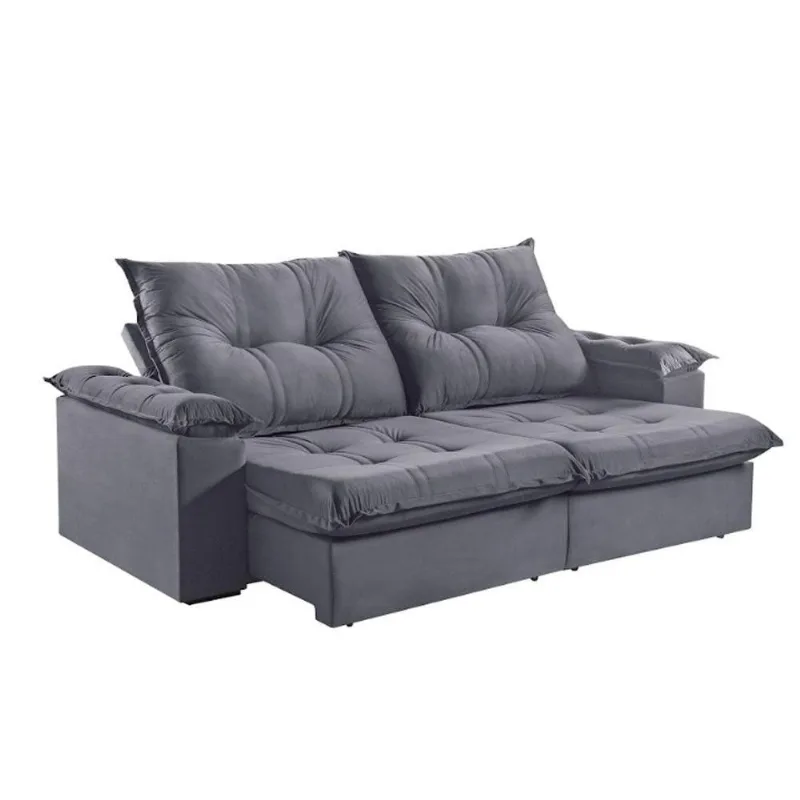Sofá 4 Lugares Retrátil 250cm Pillow Top Reclinável Grafite