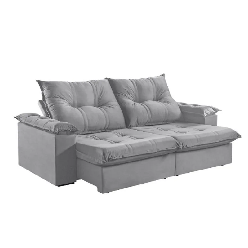 Sofá 4 Lugares Retrátil 250cm Pillow Top Reclinável Cinza