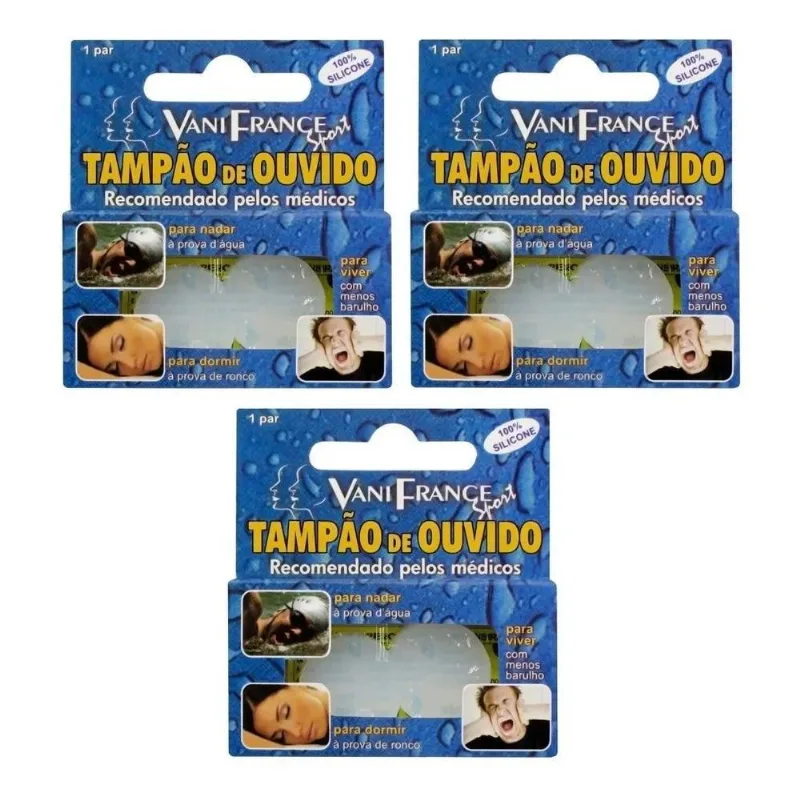 Protetor De Ouvido Silicone 3 Pares Natação Barulho Dormir
