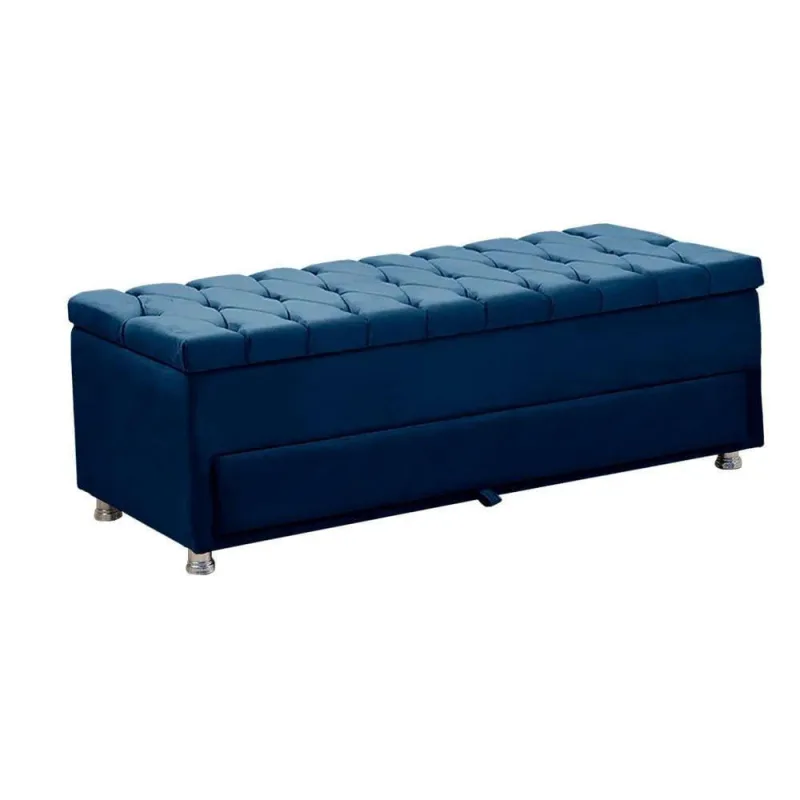 Calçadeira Sapateira Baú Munique Veludo 140cm De Largura Star Confort Azul - Não Disponível