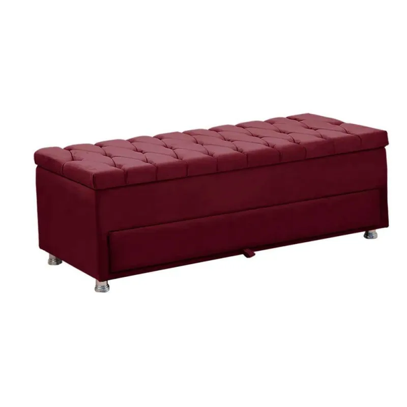 Calçadeira Sapateira Baú Munique 195cm De Largura Veludo Star Confort Vinho - Não Disponível - Móveis