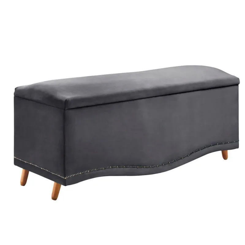 Calçadeira Sapateira Baú Holanda 90cm De Largura Veludo Star Confort Cinza Chumbo - Não Disponível