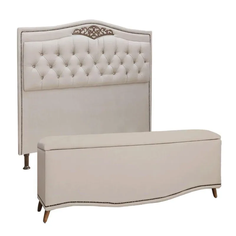 Cabeceira E Calçadeira Holanda 195cm Shop Das Cabeceiras Capuccino - Não Disponível