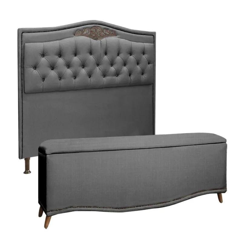 Cabeceira E Calçadeira Holanda 195cm Shop Das Cabeceiras Trovão - Não Disponível - Móveis