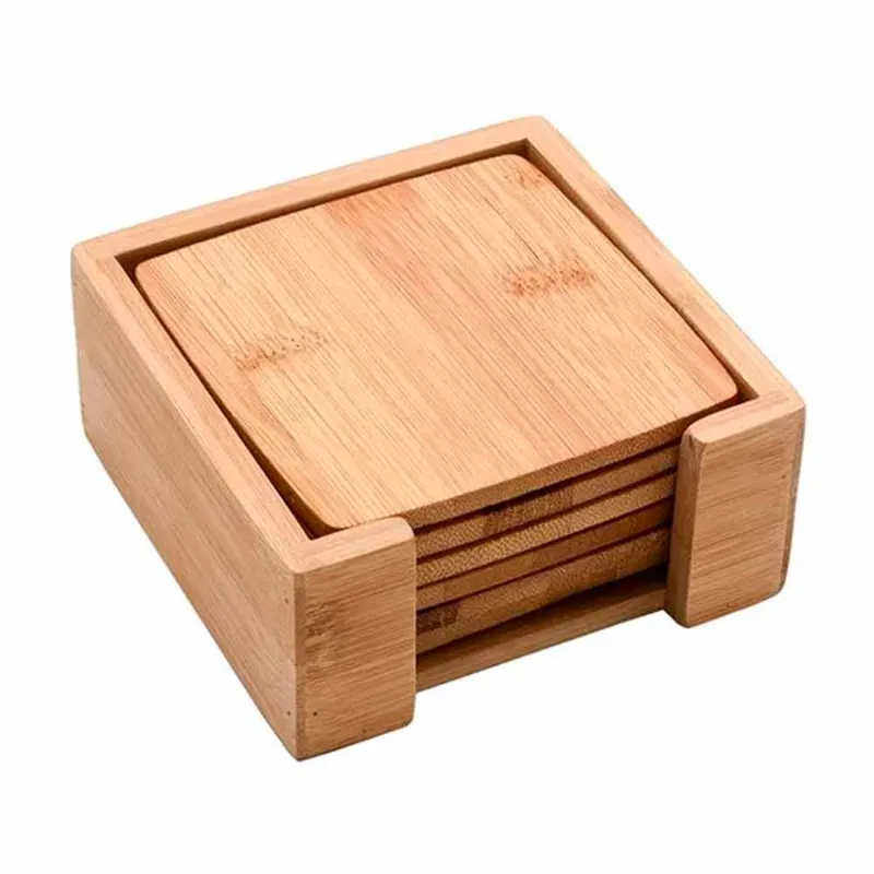 Jogo Porta Copos Quadrado Bambu 6 Peças Oikos