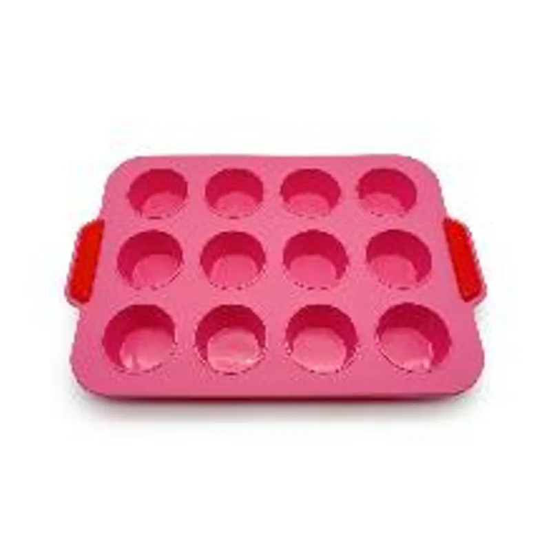 Forma para 12 cupcakes de silicone rosa Oikos