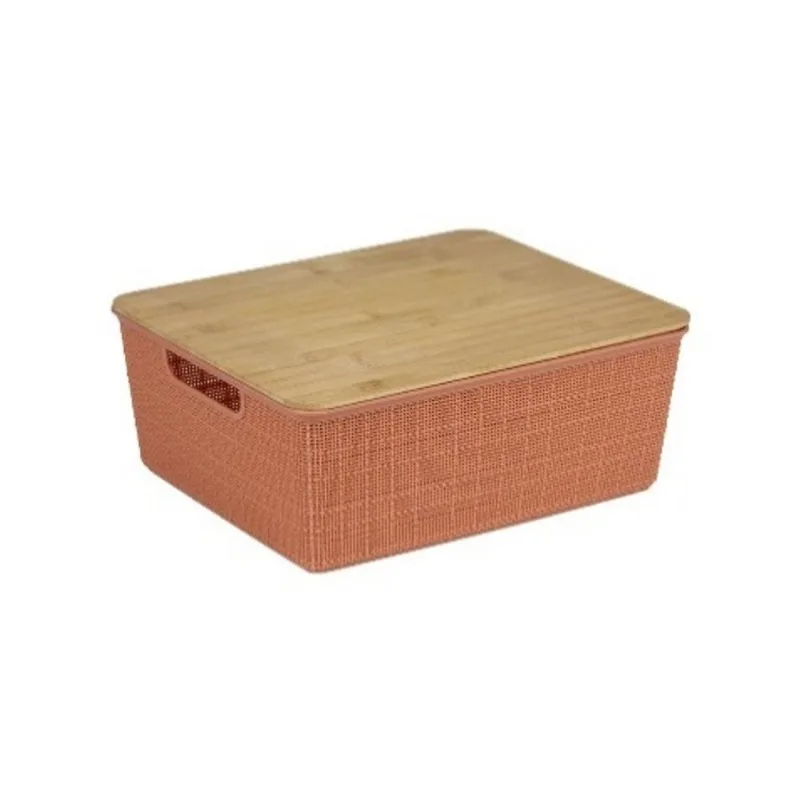 Caixa organizadora com tampa de bambu 12l terracota Oikos