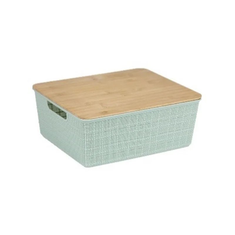 Caixa organizadora com tampa de bambu 12l verde salvia Oikos