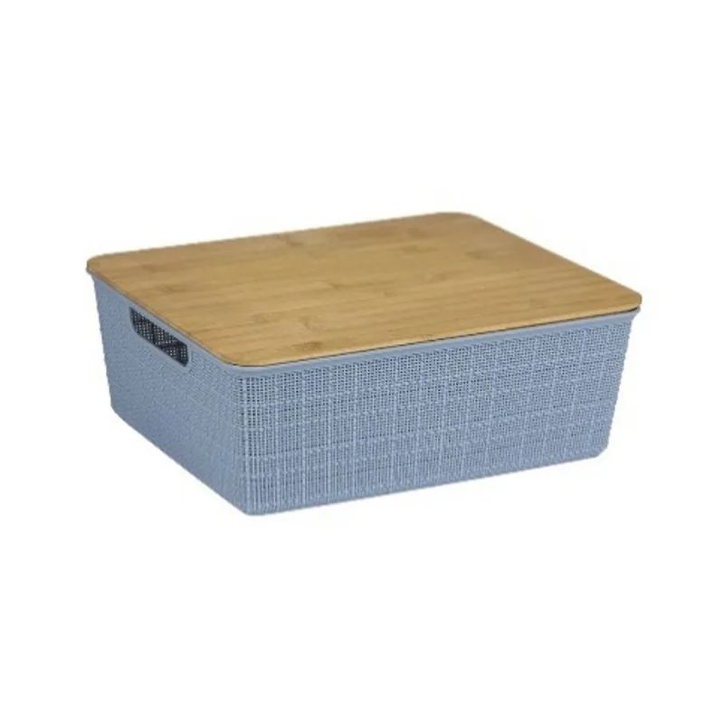 Caixa organizadora com tampa de bambu 12l azul Oikos