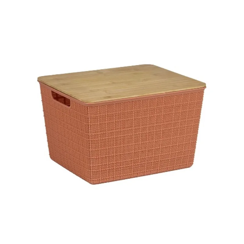Caixa organizadora com tampa de bambu 18l terracota Oikos