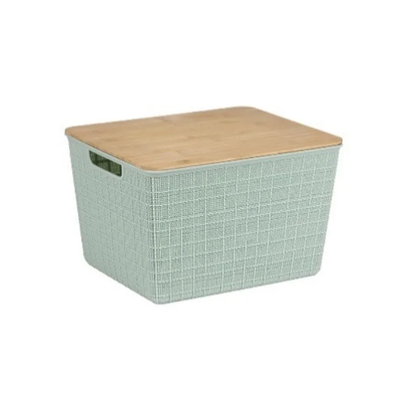 Caixa organizadora com tampa de bambu 18l verde salvia Oikos