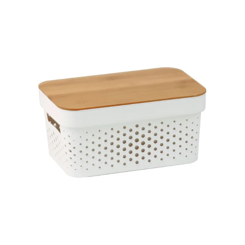 Caixa Organizadora Poa Com Tampa De Bambu 3,5L Branco Oikos