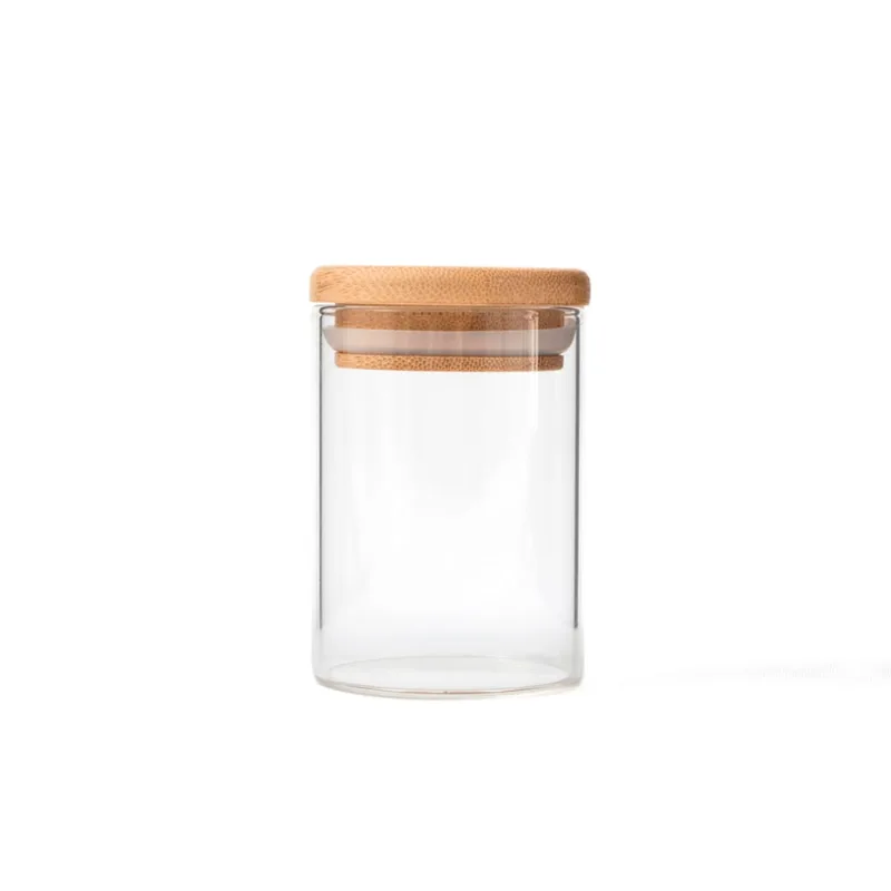 Pote 110Ml De Vidro Com Tampa De Bambu Redondo Flat De Mantimento - Oikos