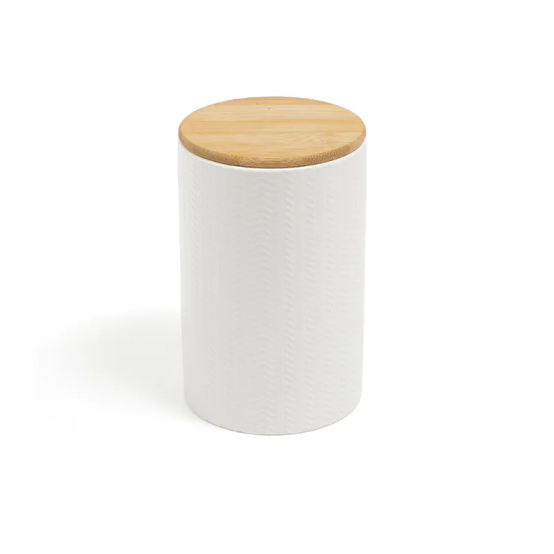 Pote Zig Zag Dolomita com Tampa de Bambu Grande Branco 1,5L Oikos