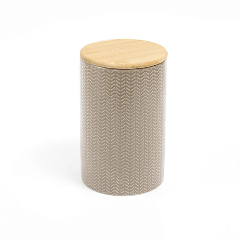 Pote Zig Zag Dolomita com Tampa de Bambu Grande 1,5L Natural Oikos