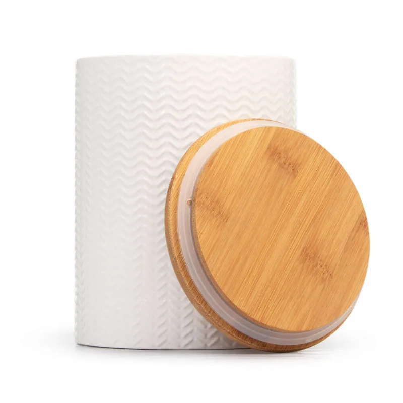 Pote Dolomita Branco com Tampa Bambu Oikos 1,2L