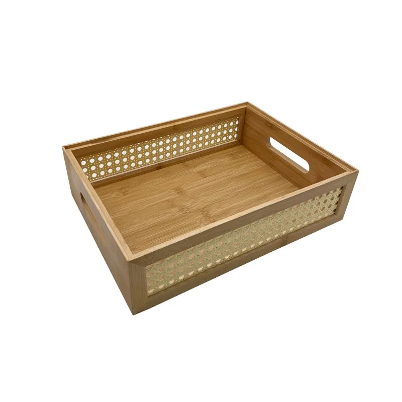 Caixa Organizadora Empilhavel De Bambu E Palhinha 32Cm Oikos