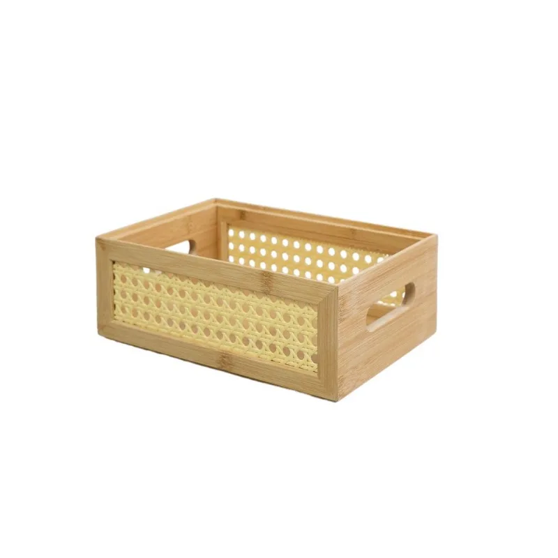 Caixa Organizadora Empilhavel De Bambu E Palhinha 24Cm Oikos