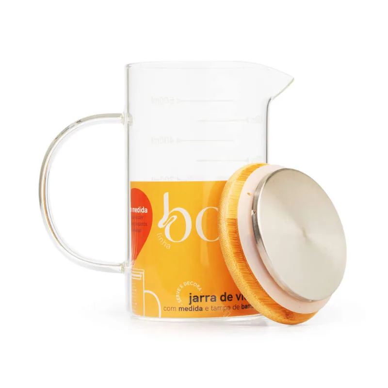 Jarra de Vidro com Tampa de Bambu Medida Oikos 500ml