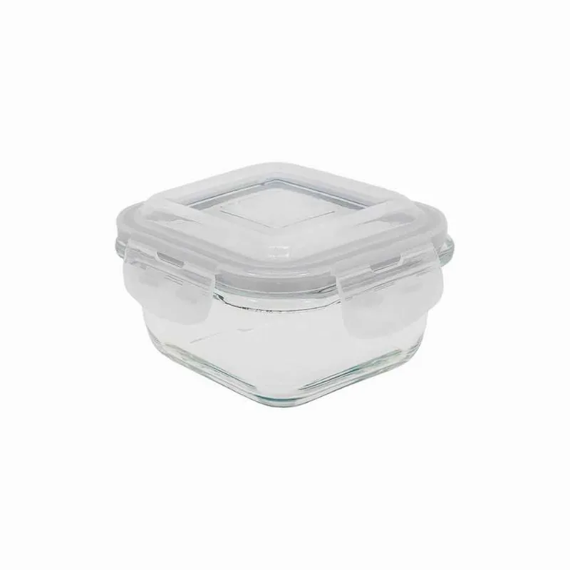 Pote de Vidro Quadrado com Tampa de Plástico Oikos 320ml