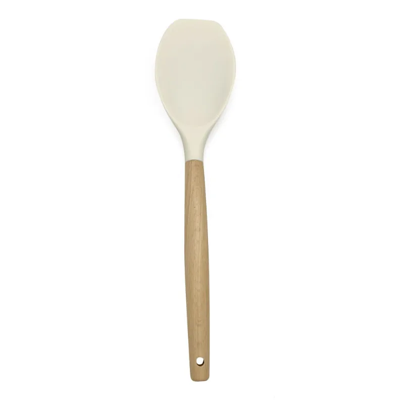 Espátula Redonda Silicone Cabo Madeira Off White Oikos 32cm