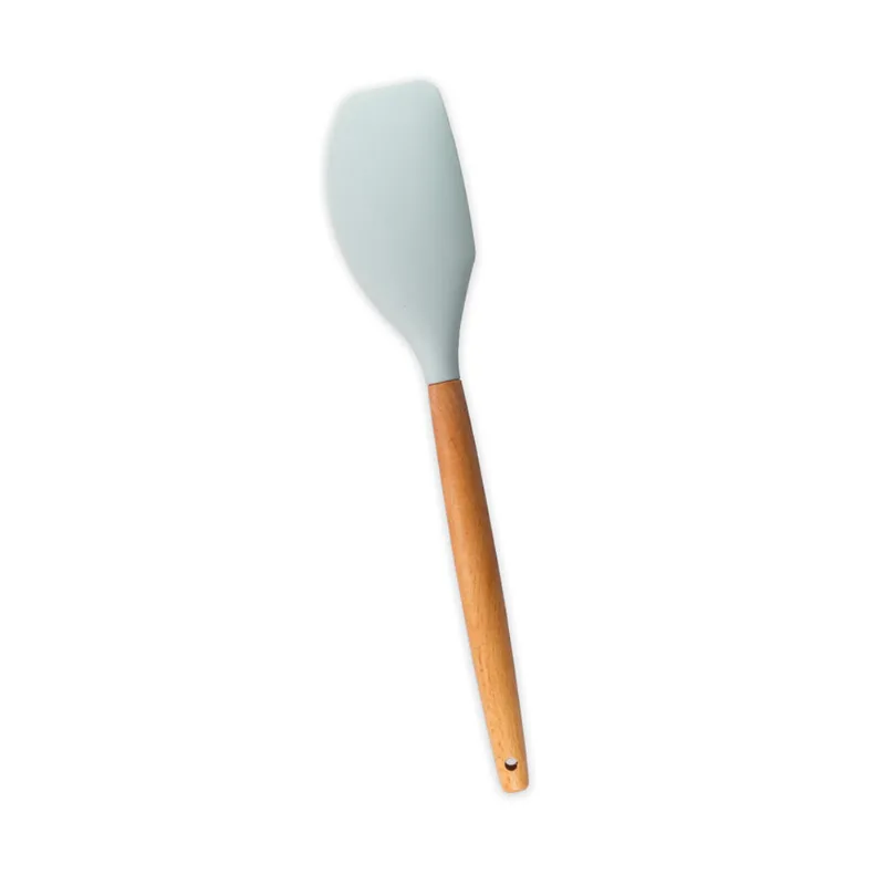 Espátula Reta Silicone Cabo Madeira Off White Oikos 32cm