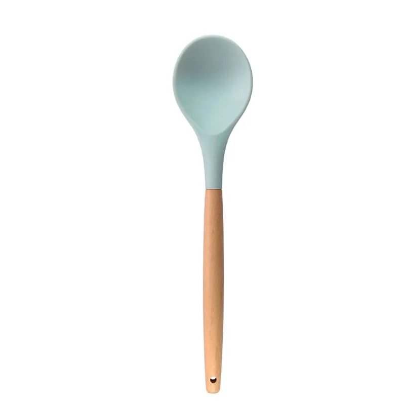 Colher Silicone com Cabo Madeira Off White Oikos 31,5cm