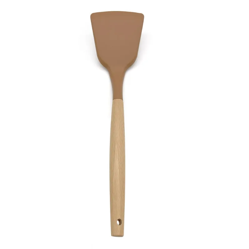 Espátula Silicone com cabo Madeira Marrom Oikos 32cm