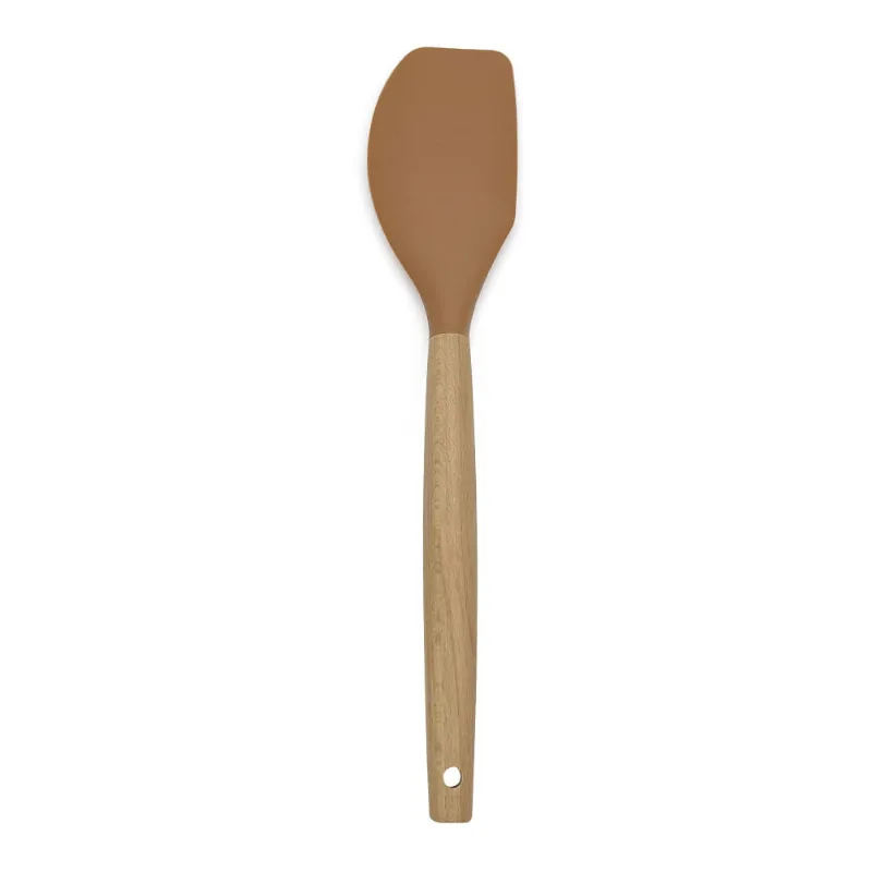 Espátula Reta Silicone com Cabo Madeira Marrom Oikos 32cm