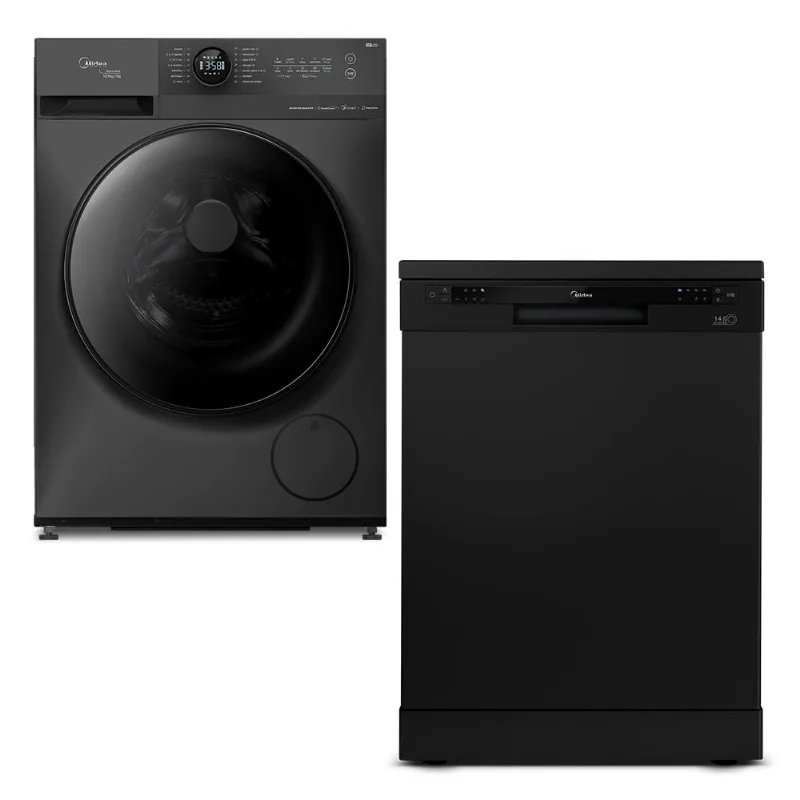 Kit Lava e Seca 10,5kg Titanium HealthGuard Conectada + Lava Louças 14 Serviços Preta Midea MF200D105WB/GK-02.DWA14P2- 220v - Midea