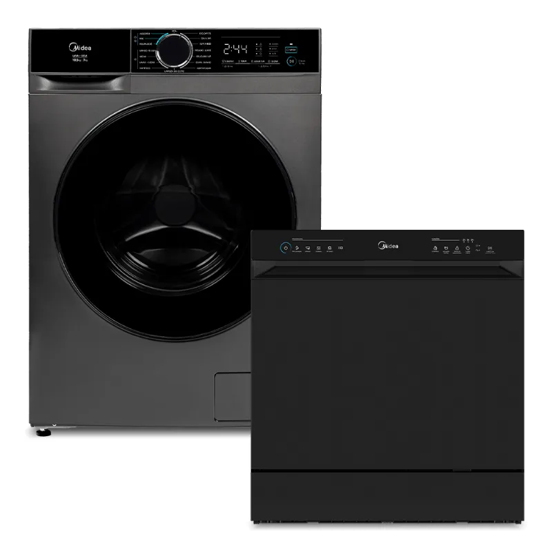 Kit Lava e Seca 10,5kg Titanium Inverter + Lava Louças 8 Serviços Preta Touch Plus Midea MFA01D105B/GK-02.MDWTF08B2 - 220v - Midea