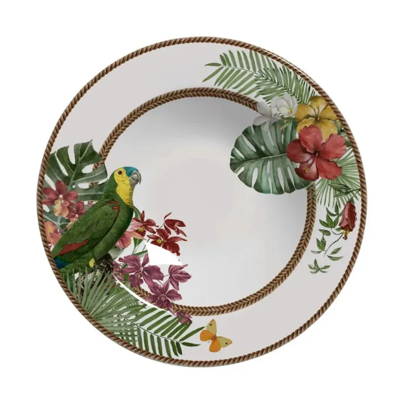 Prato Fundo Alleanza Cerâmica Trópicos Decorado 24.5cm - Alleanza