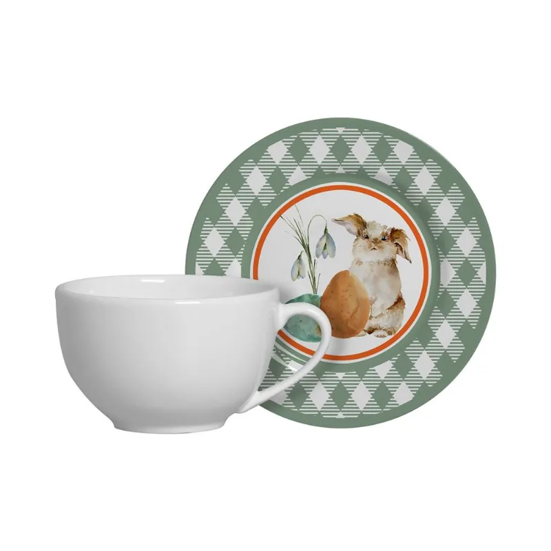 Xicara De Cha Alleanza Com Pires The Bunny Branco 15Cm - Alleanza