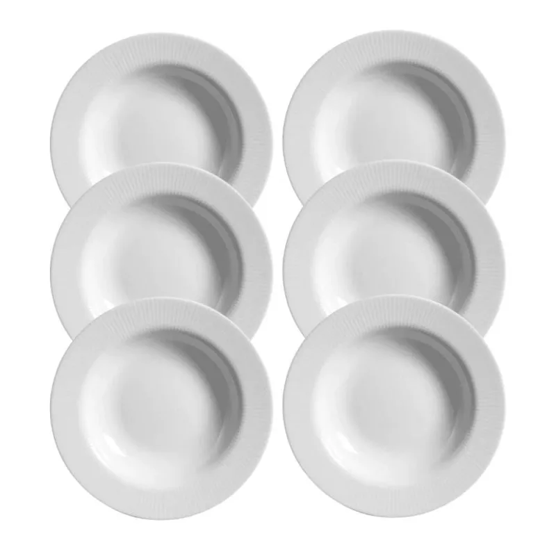 Jogo 6 Pratos Raso Plissan Relevo Branco 33cm Cerâmica Alleanza - Alleanza
