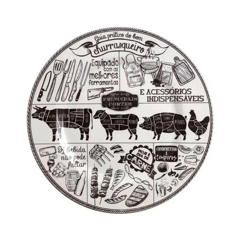 Prato Sobremesa De Cerâmica Churrasco Alleanza 20,5cm - Alleanza